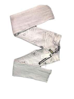 Legendary Status Slim Fit Stacked Distressed Jeans in Grey